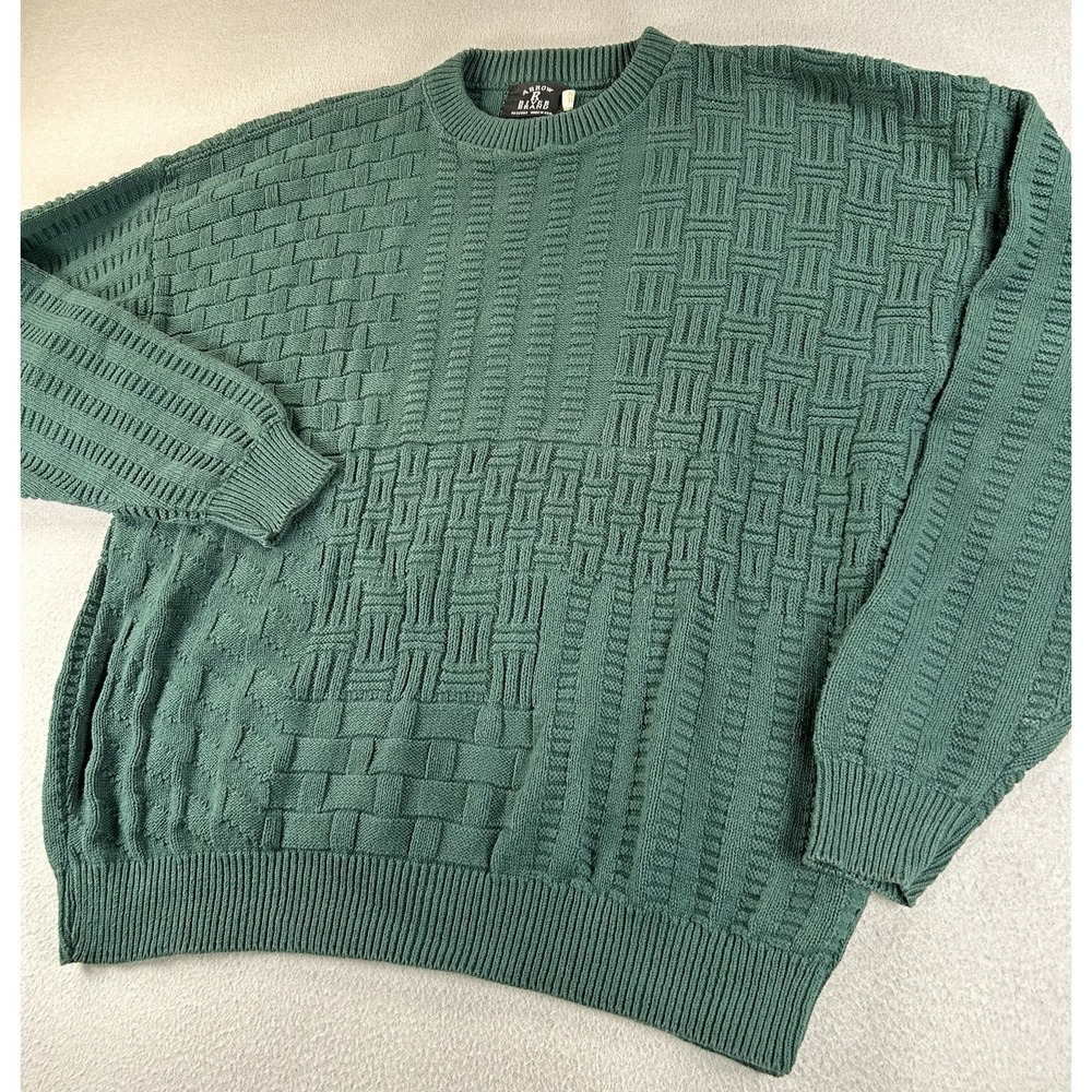 VTG Arrow River Green Chunky Knit Fisherman Grandpa Sweater Mens XL 100% Cotton
